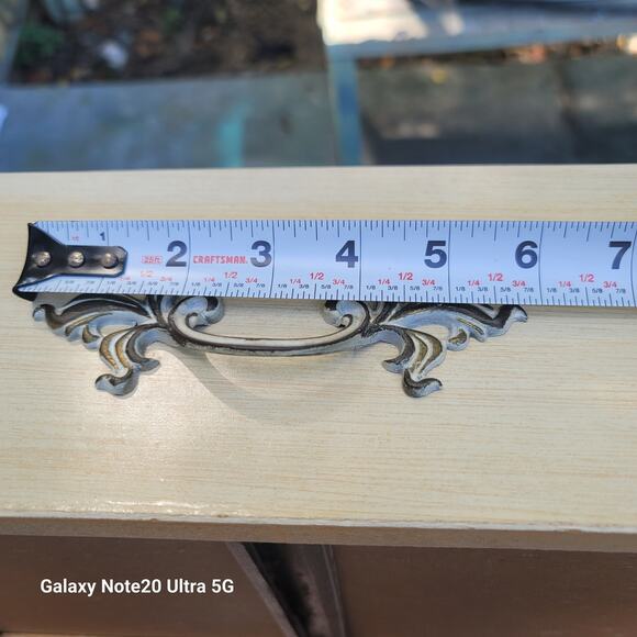 Vintage French Provencial Drawer Pull Handle 6" long 3" screw on centers METAL - Picture 2 of 4